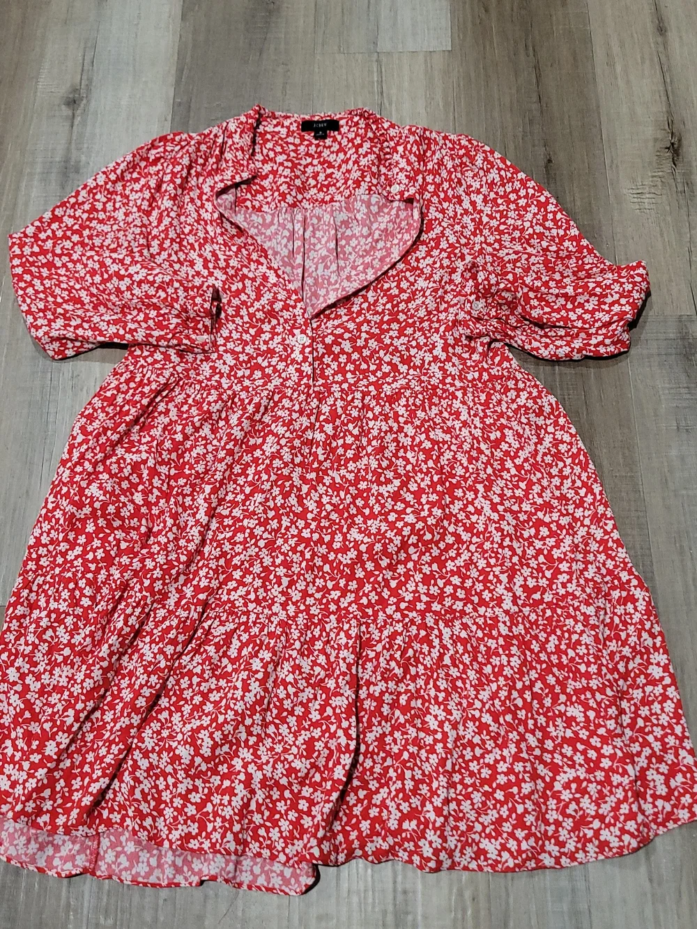 J. Crew Red & White Floral Midi Dress